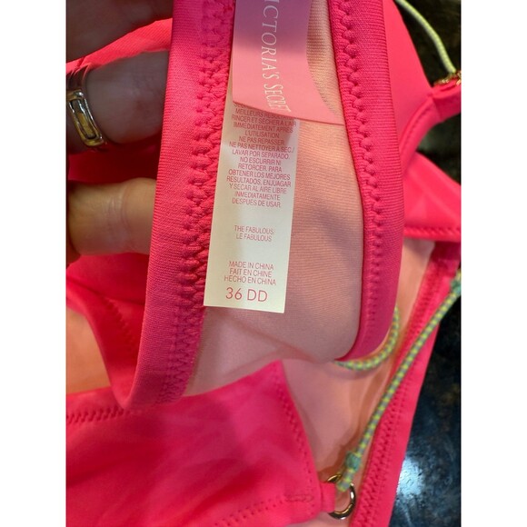 Victoria’s Secret Hot Pink Bikini Swim Set 36DD Top Size L Bottoms NWOT - Picture 7 of 12